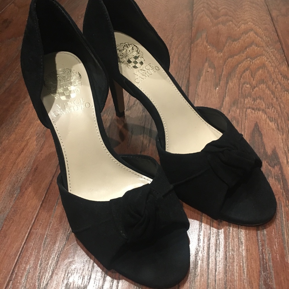 Vince Camuto Black Suede Open Toe Pumps!